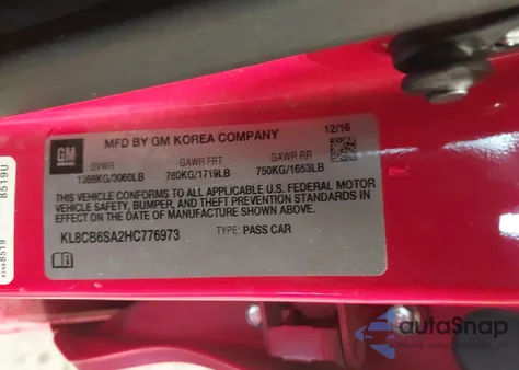 2017 Chevrolet Spark Ls Cvt из США, поврежденный, VIN KL8CB6SA2HC776973